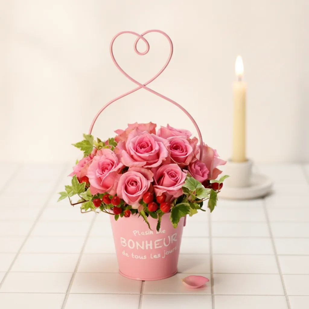Serene Pink Roses Pot
