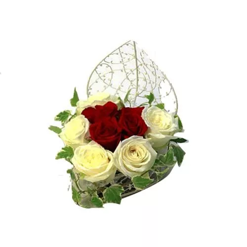 Red & White Rose Heart Shaped Arrangement