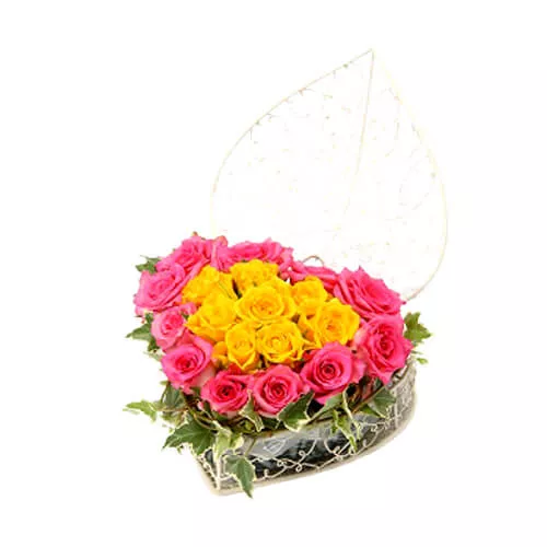 Mixed Roses Heart-Shaped Arrangement
