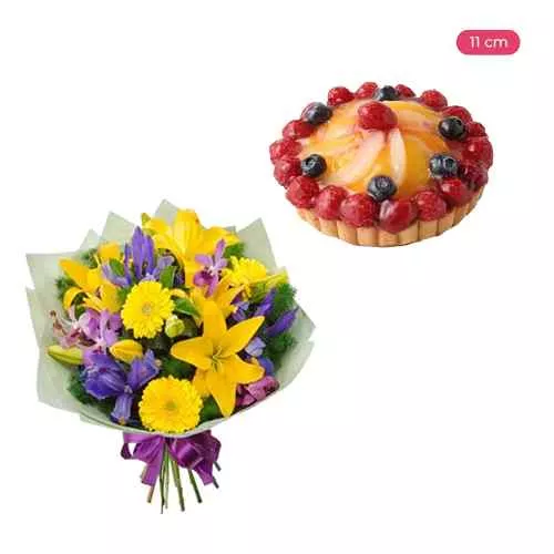 Floral Elegance And Fruitful Tart