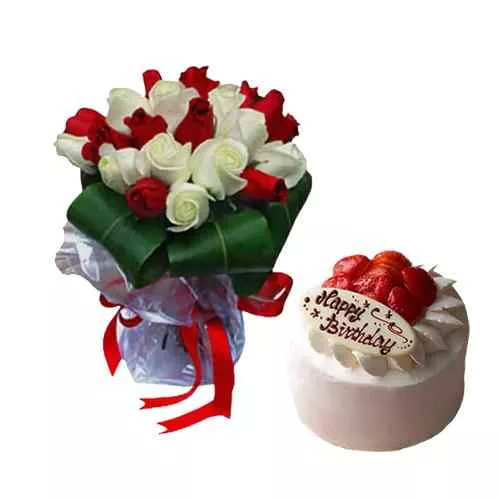 Roses Bouquet With Delicious Cake