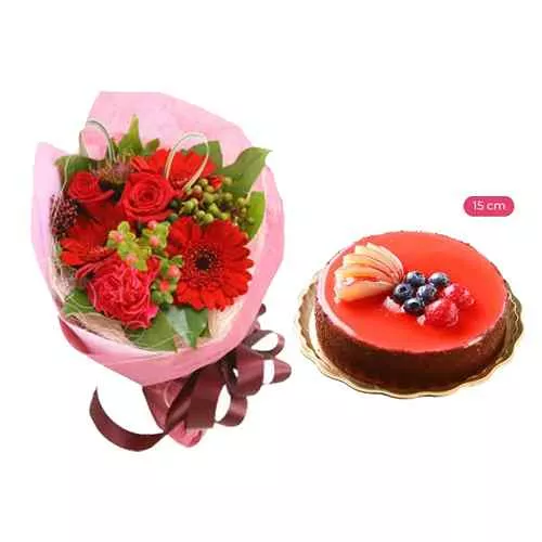 Red Flowers And Raspberry Cake