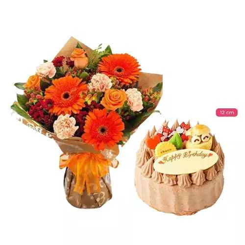 Orange Flower Bouquet And Cake