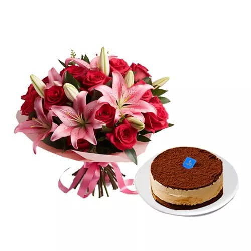 Roses, Lilies And Tiramisu Delight